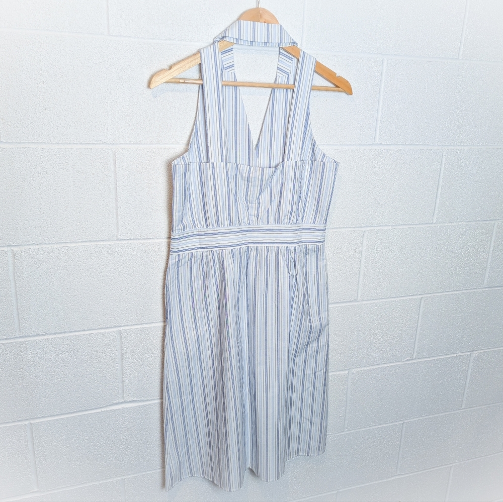 NWT Simply Noelle Halter Summer Dress With Straps Blue White Stripe Pockets Midi - Picture 6 of 13